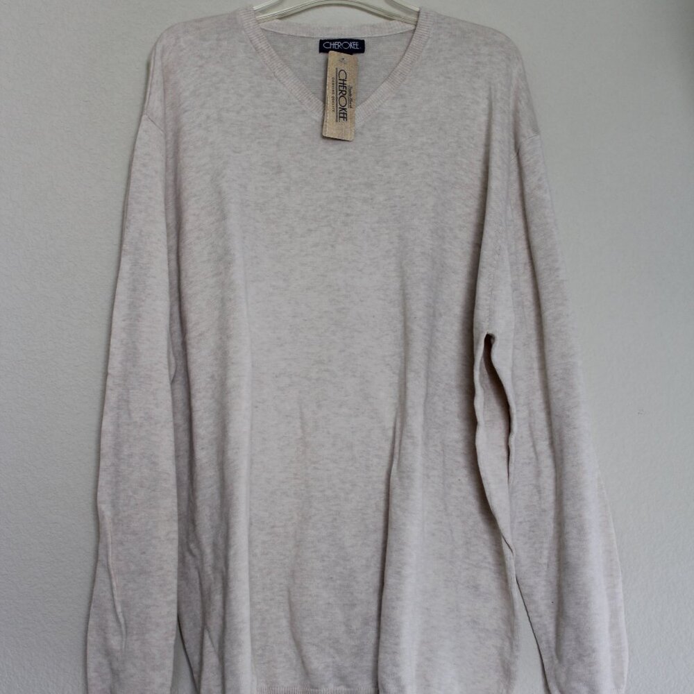 Cherokee Men's 100% Cotton V-Neck Sweater, XXL, Oat Heather